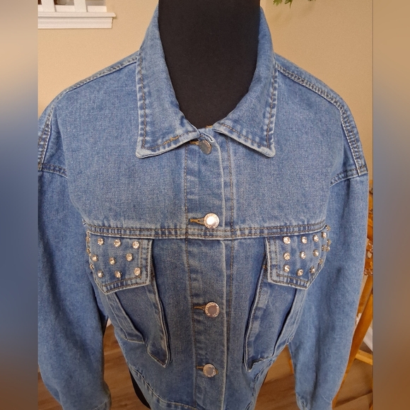 Nali Collection Blue Denim Crystal Studded Jacket Size S/M - Picture 5 of 14